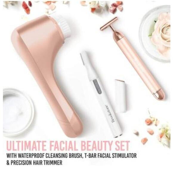 BROOKSTONE CORDLESS 3-IN-1 ROSE GOLD FACIAL SKIN BEAUTY CARE SET - Picture 2 of 9